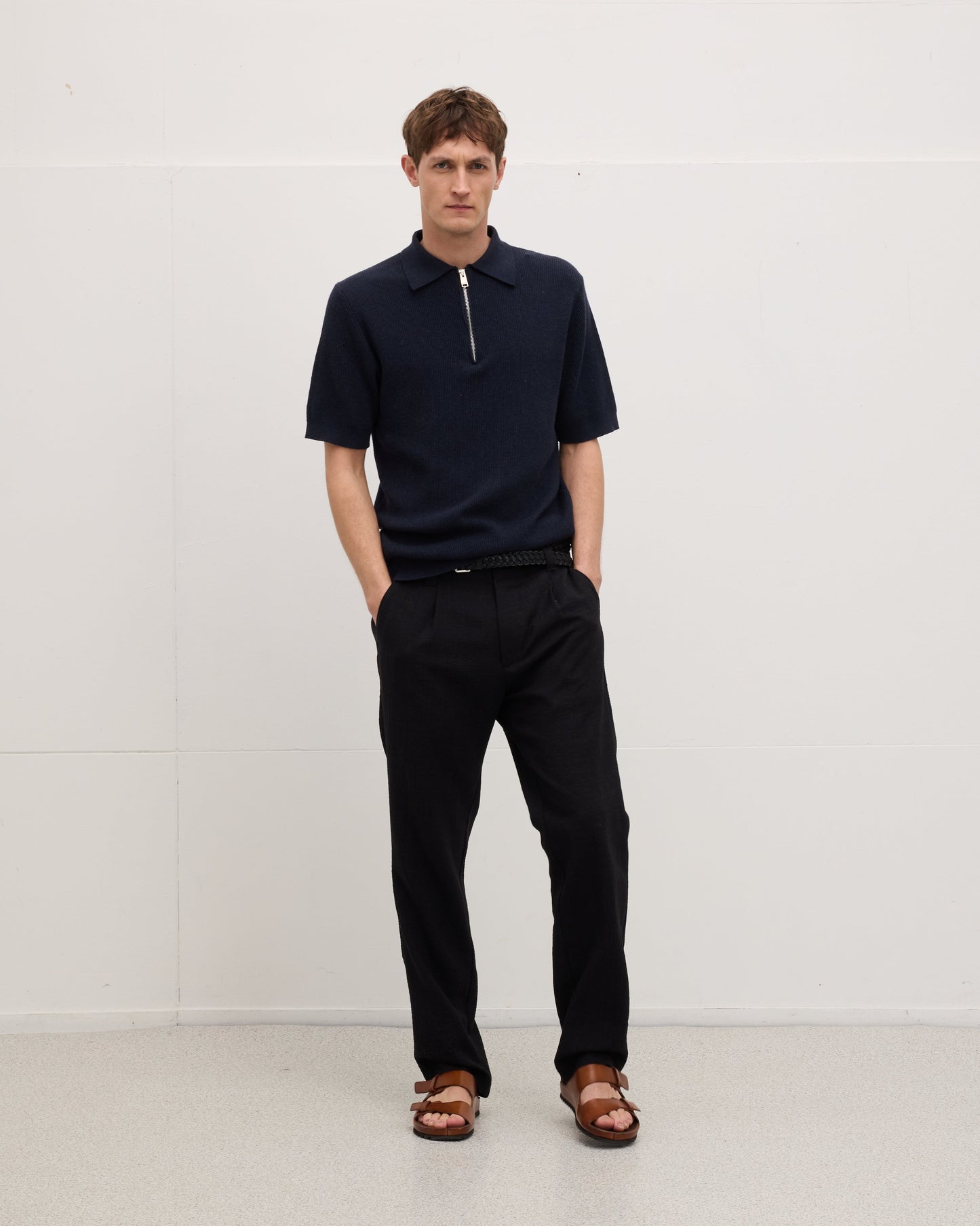 Knitted zipper polo