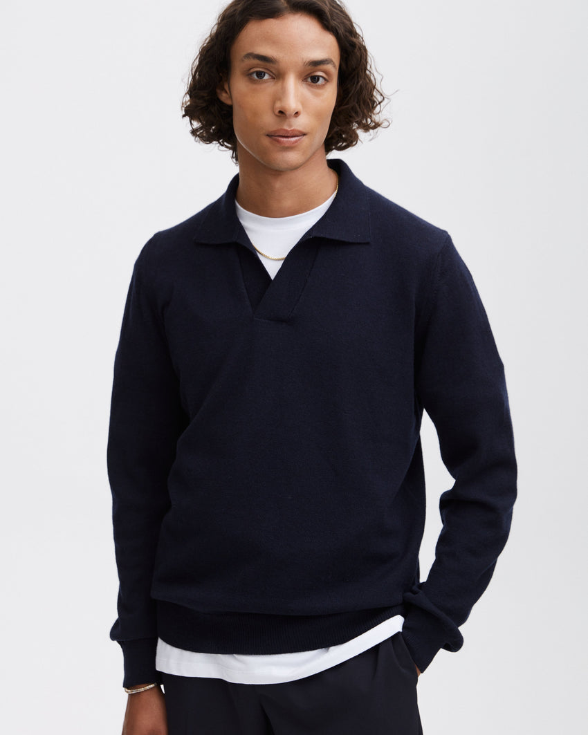 Open-Collar Knitted Polo