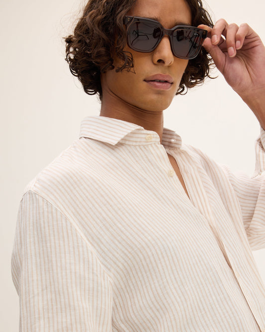 Striped Button-up Linen Shirt