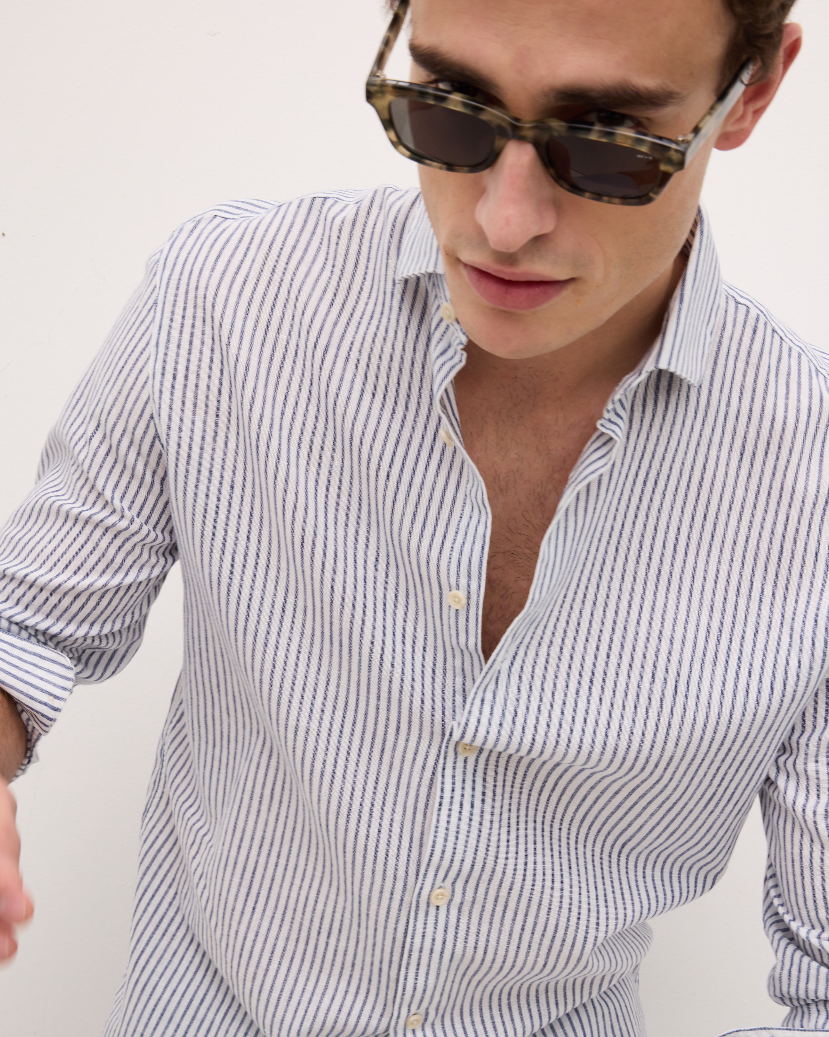 Striped Button-up Linen Shirt