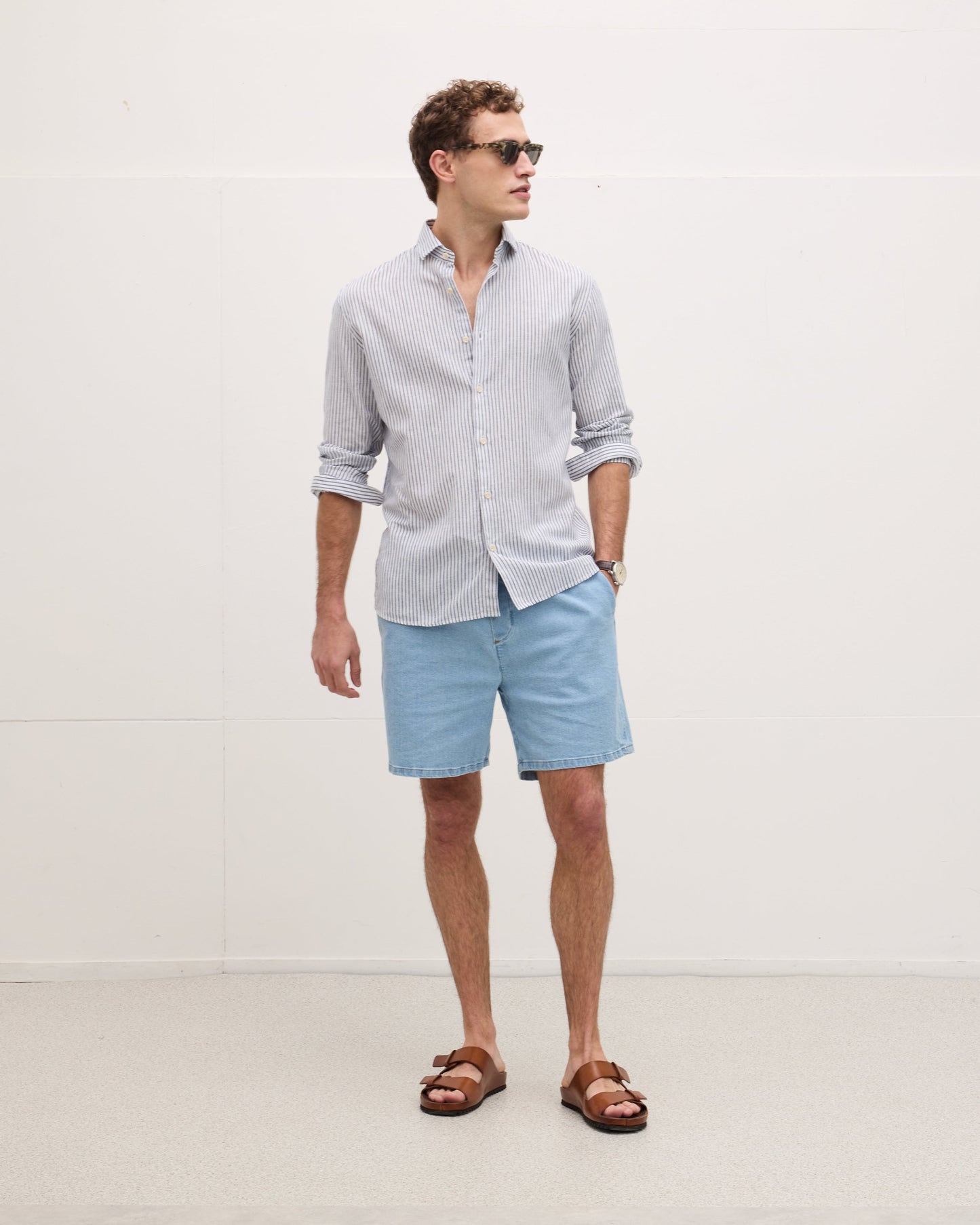 Striped Button-up Linen Shirt