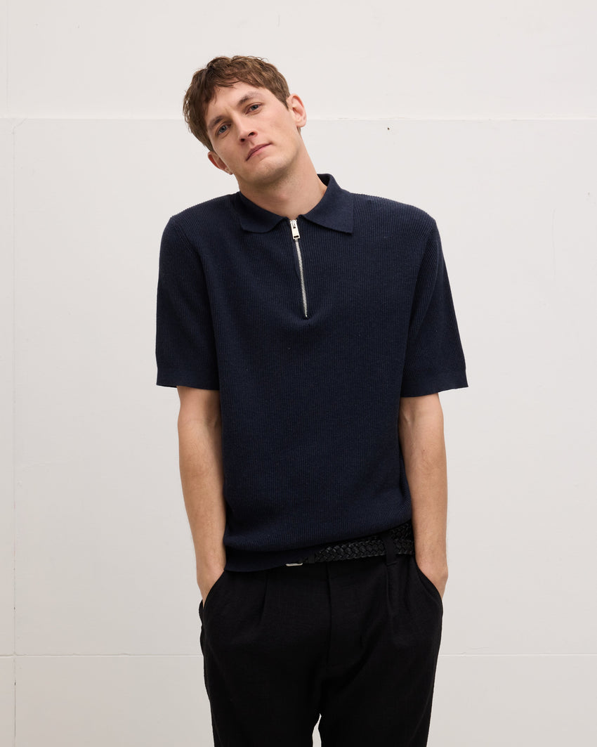 Knitted zipper polo