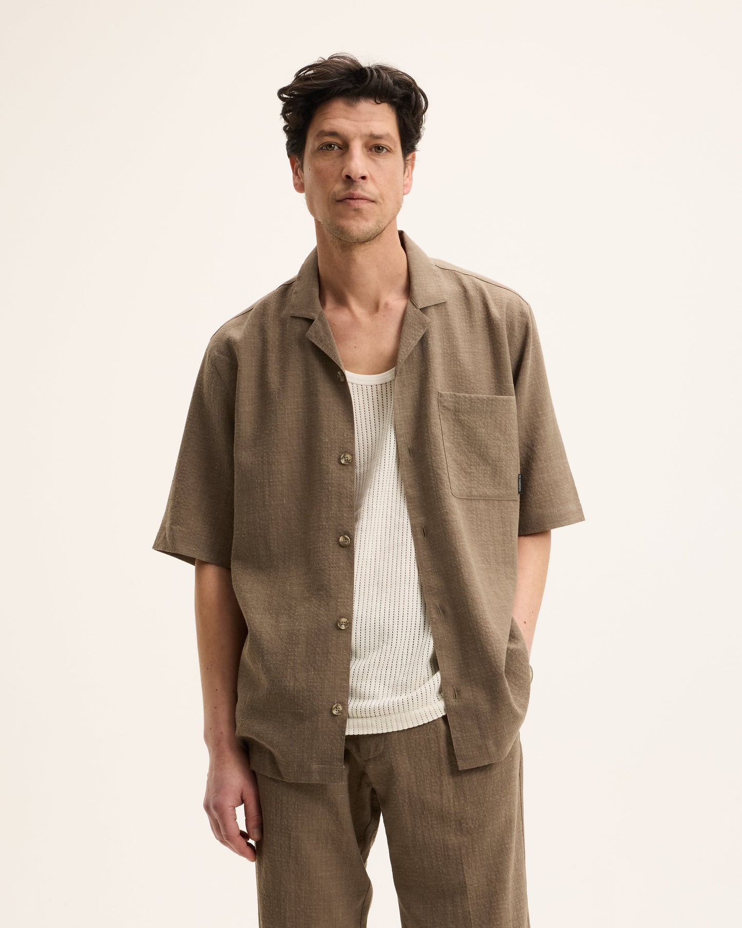 Sage Linen Blend Seersucker Shirt