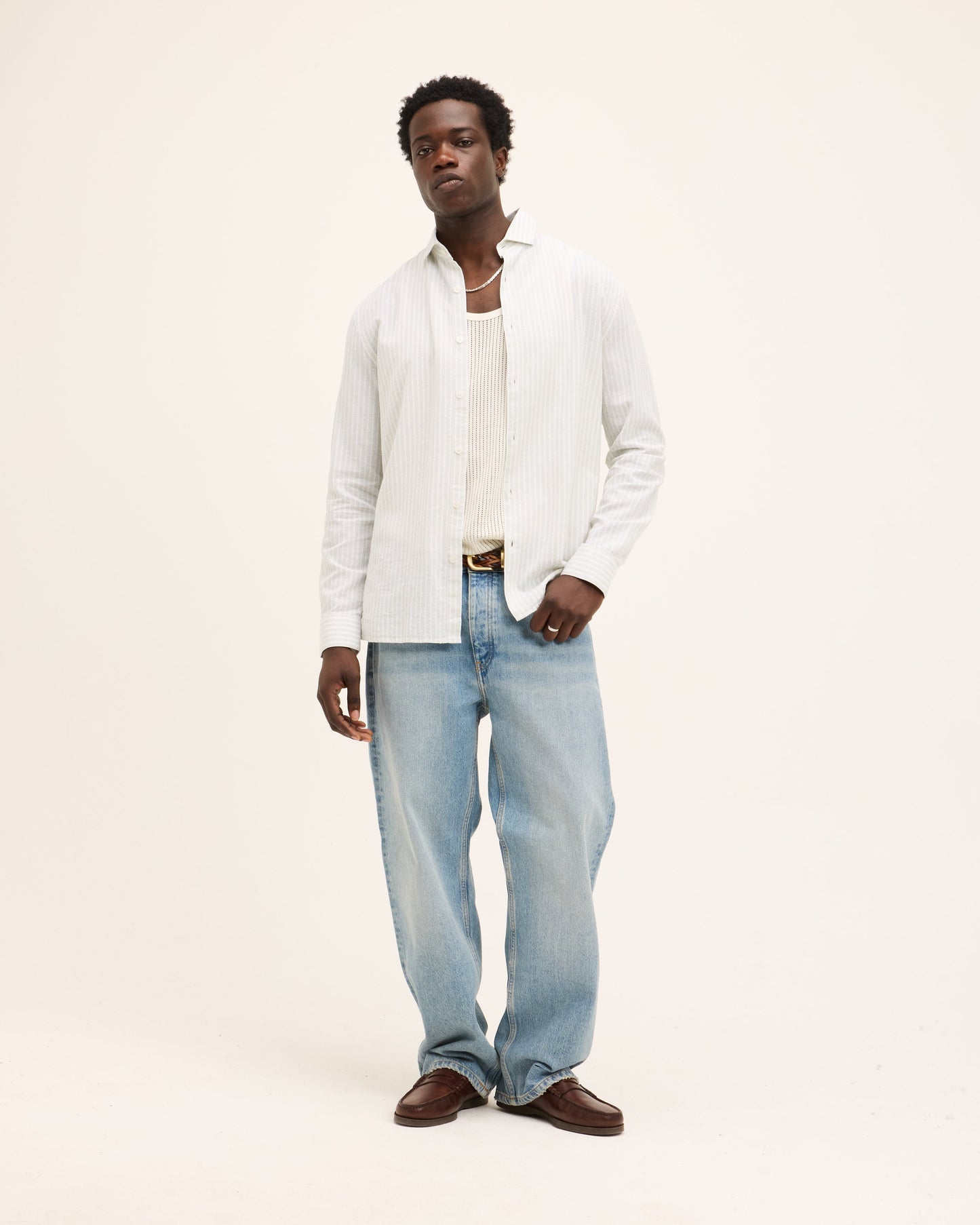 Subway Striped Button-up Linen Shirt